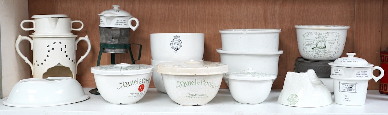 Fourteen pieces of Victorian pottery kitchenalia to include two Grimwades Quick Cookers, food warmers, jelly moulds, etc. Condition - fair